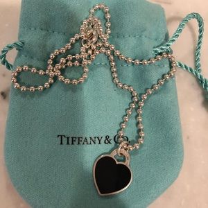 Tiffany black enamel heart and chain